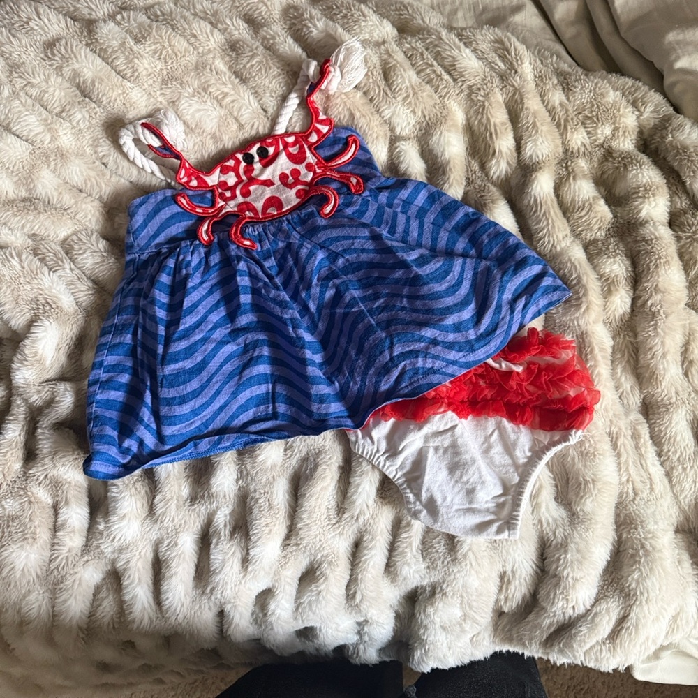 Mud Pie Blue and Red Striped Diaper Cover Set